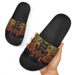 Spiritual Elephant Mandala Print Black Slide Sandals