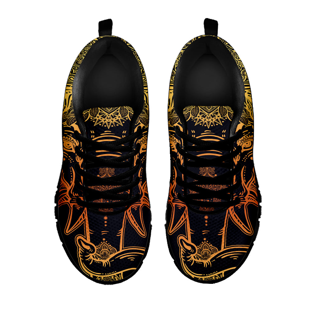 Spiritual Elephant Mandala Print Black Sneakers