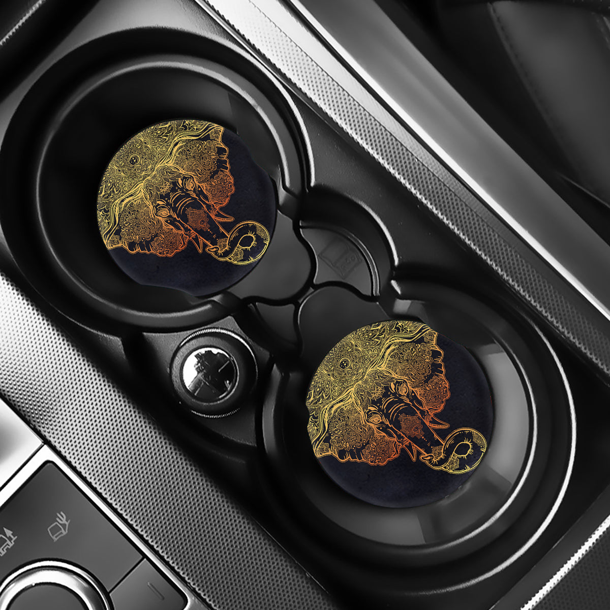 Spiritual Elephant Mandala Print Car Coasters