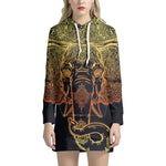 Spiritual Elephant Mandala Print Pullover Hoodie Dress