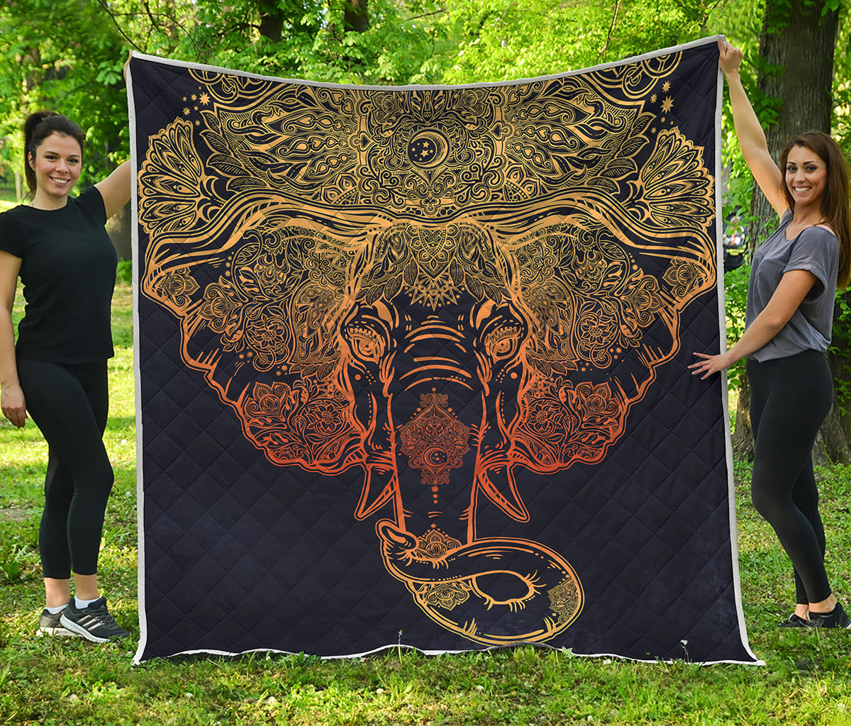 Spiritual Elephant Mandala Print Quilt