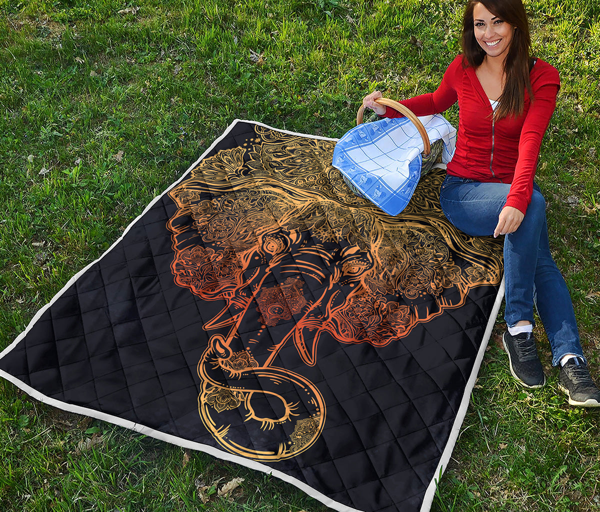 Spiritual Elephant Mandala Print Quilt