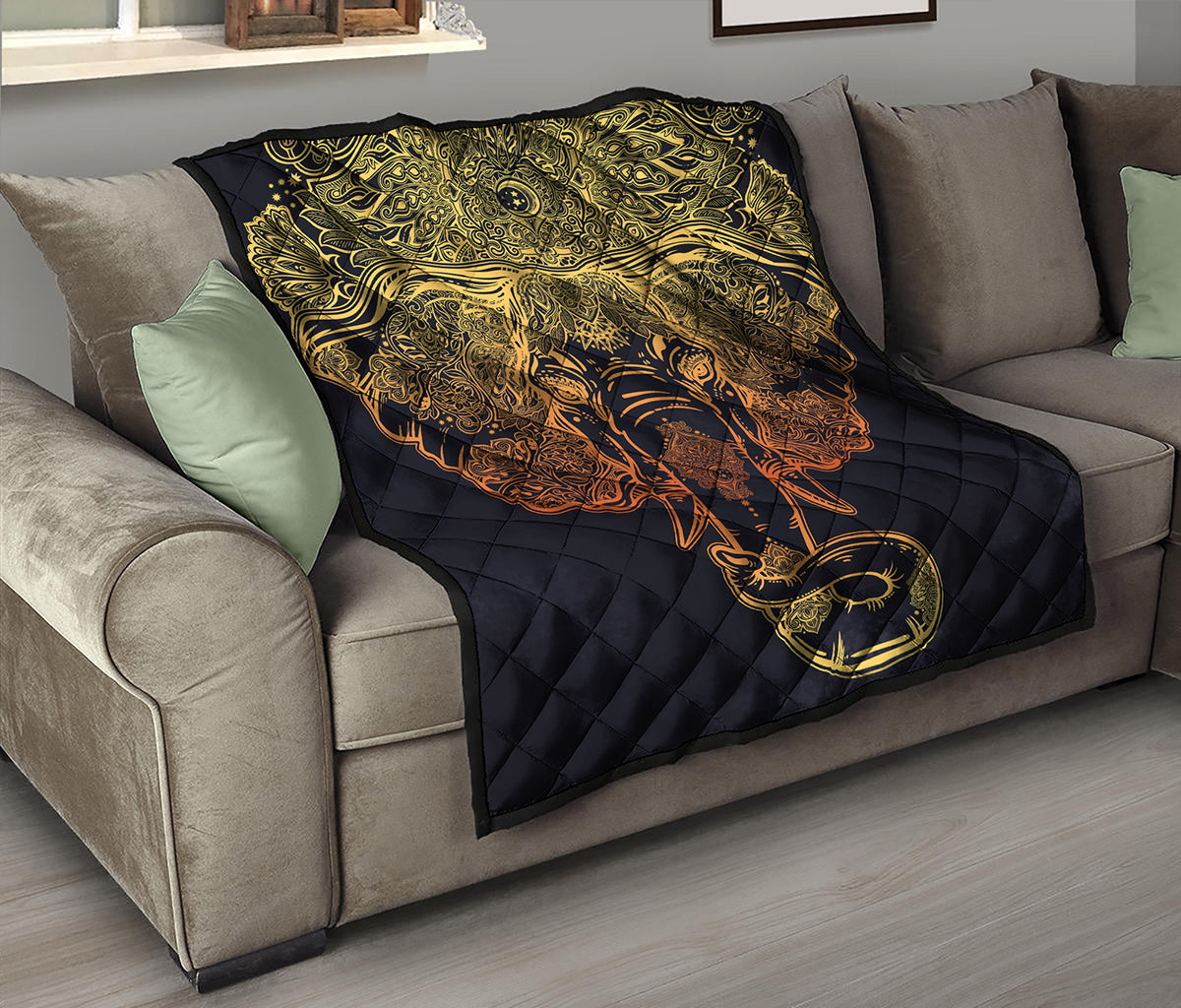 Spiritual Elephant Mandala Print Quilt