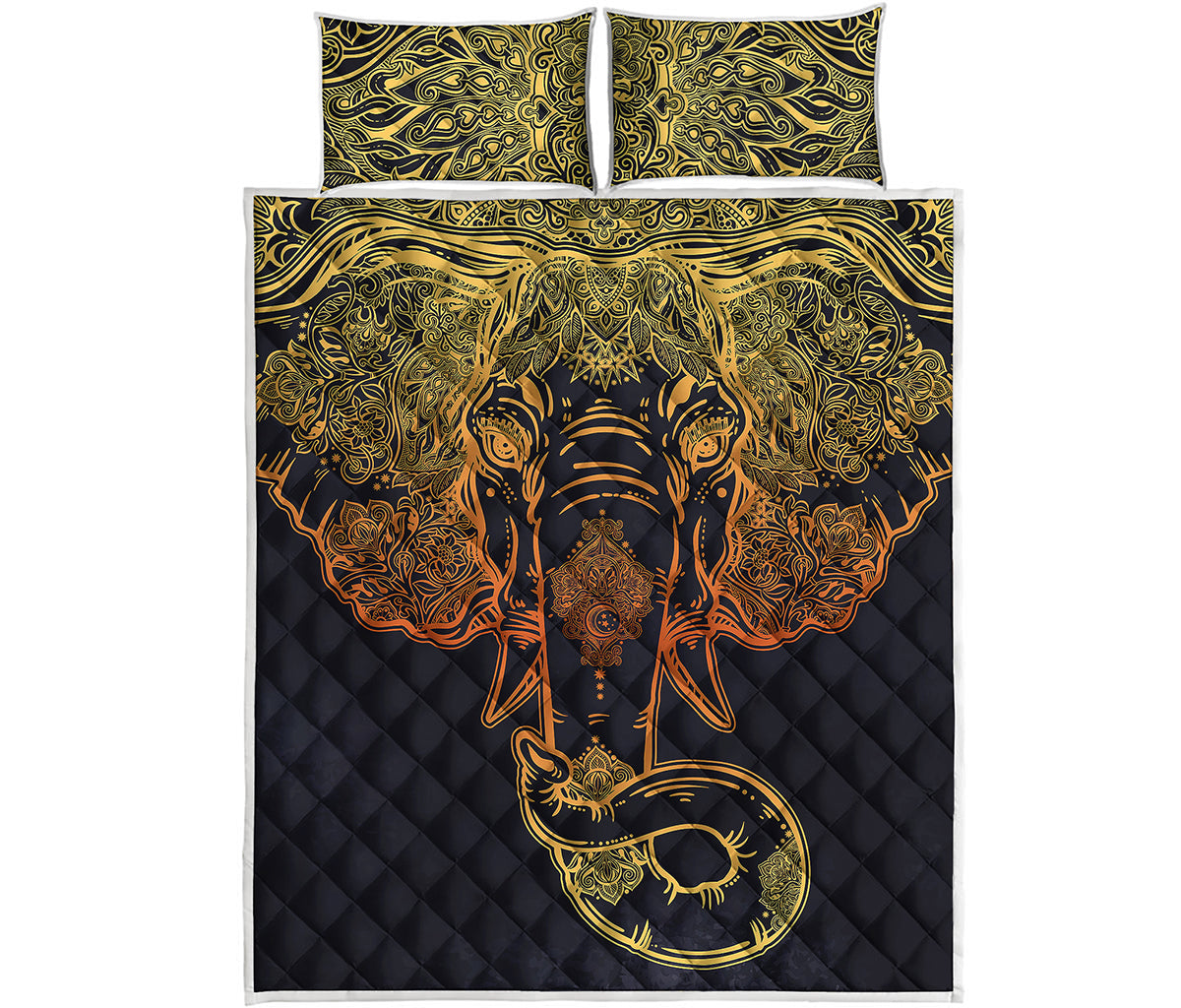 Spiritual Elephant Mandala Print Quilt Bed Set