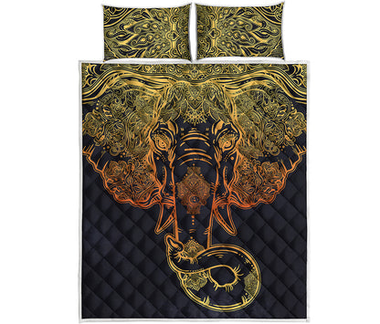 Spiritual Elephant Mandala Print Quilt Bed Set