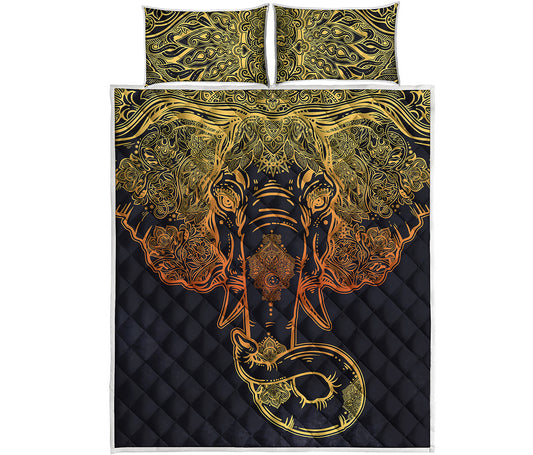 Spiritual Elephant Mandala Print Quilt Bed Set