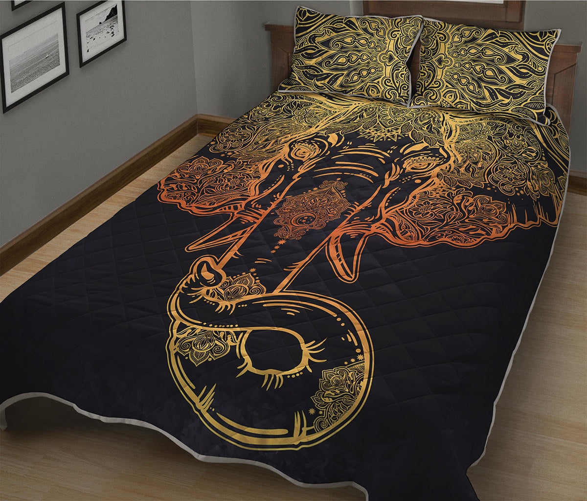 Spiritual Elephant Mandala Print Quilt Bed Set