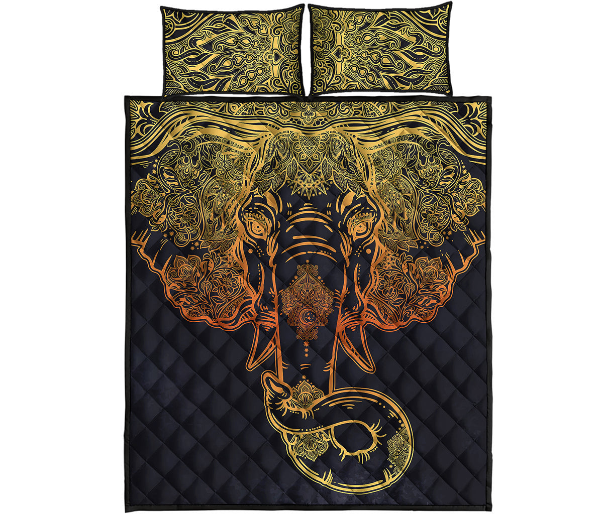 Spiritual Elephant Mandala Print Quilt Bed Set