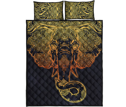 Spiritual Elephant Mandala Print Quilt Bed Set