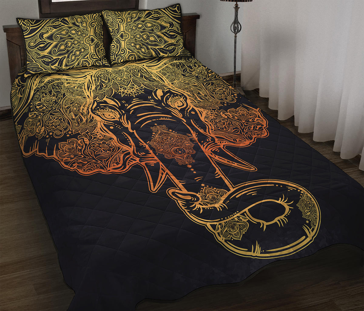 Spiritual Elephant Mandala Print Quilt Bed Set