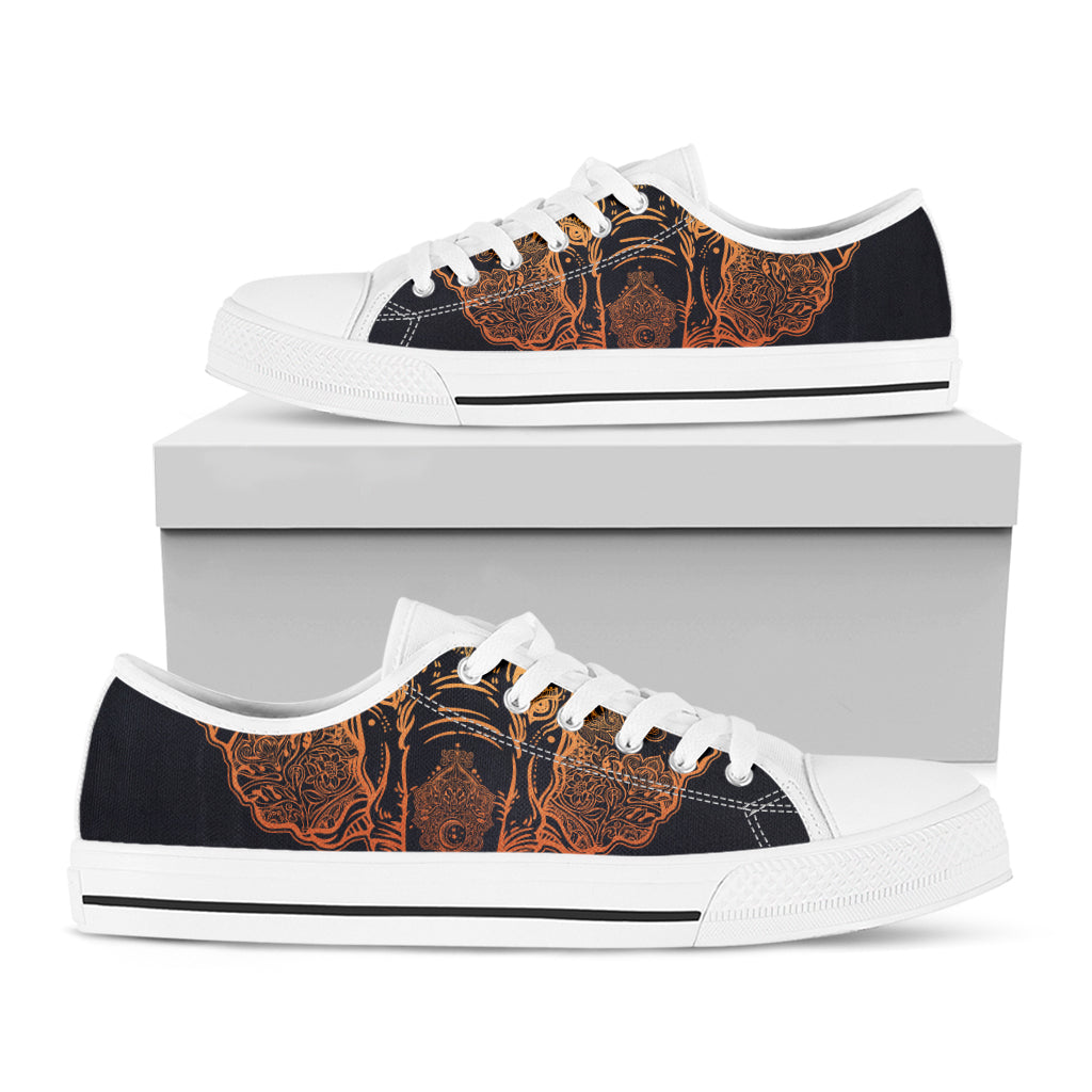 Spiritual Elephant Mandala Print White Low Top Shoes