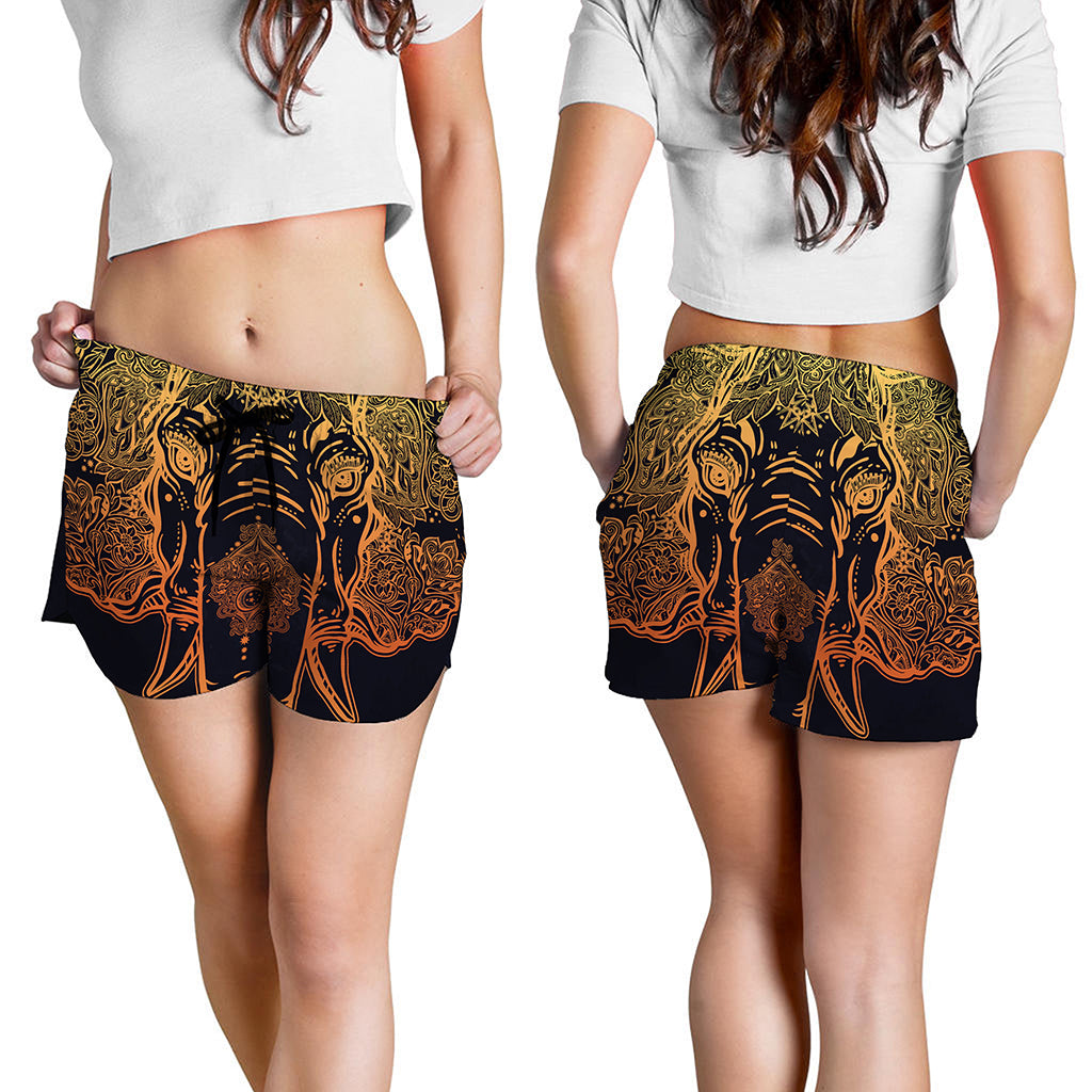 Spiritual Elephant Mandala Print Women's Shorts