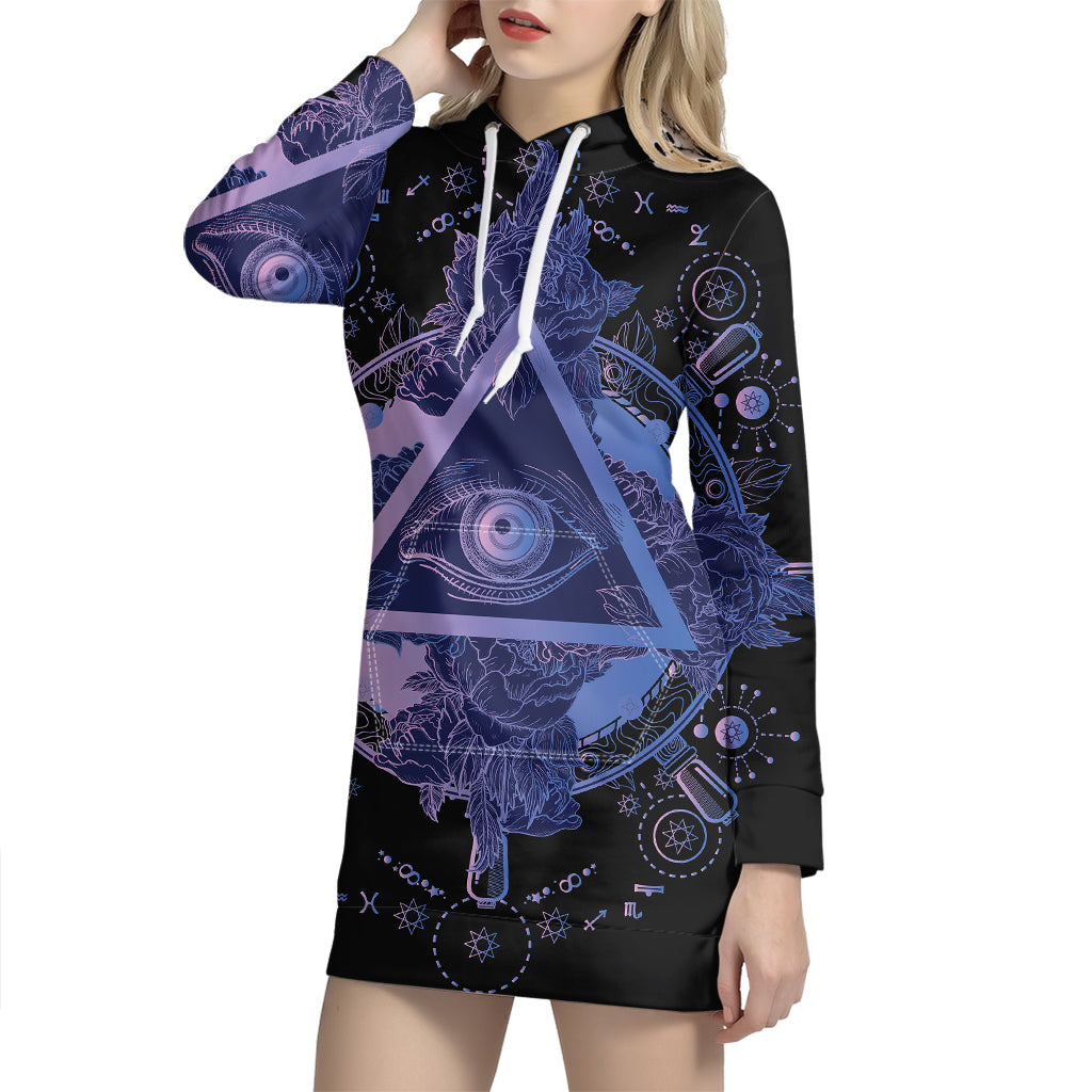 Spiritual Eye of Providence Print Pullover Hoodie Dress