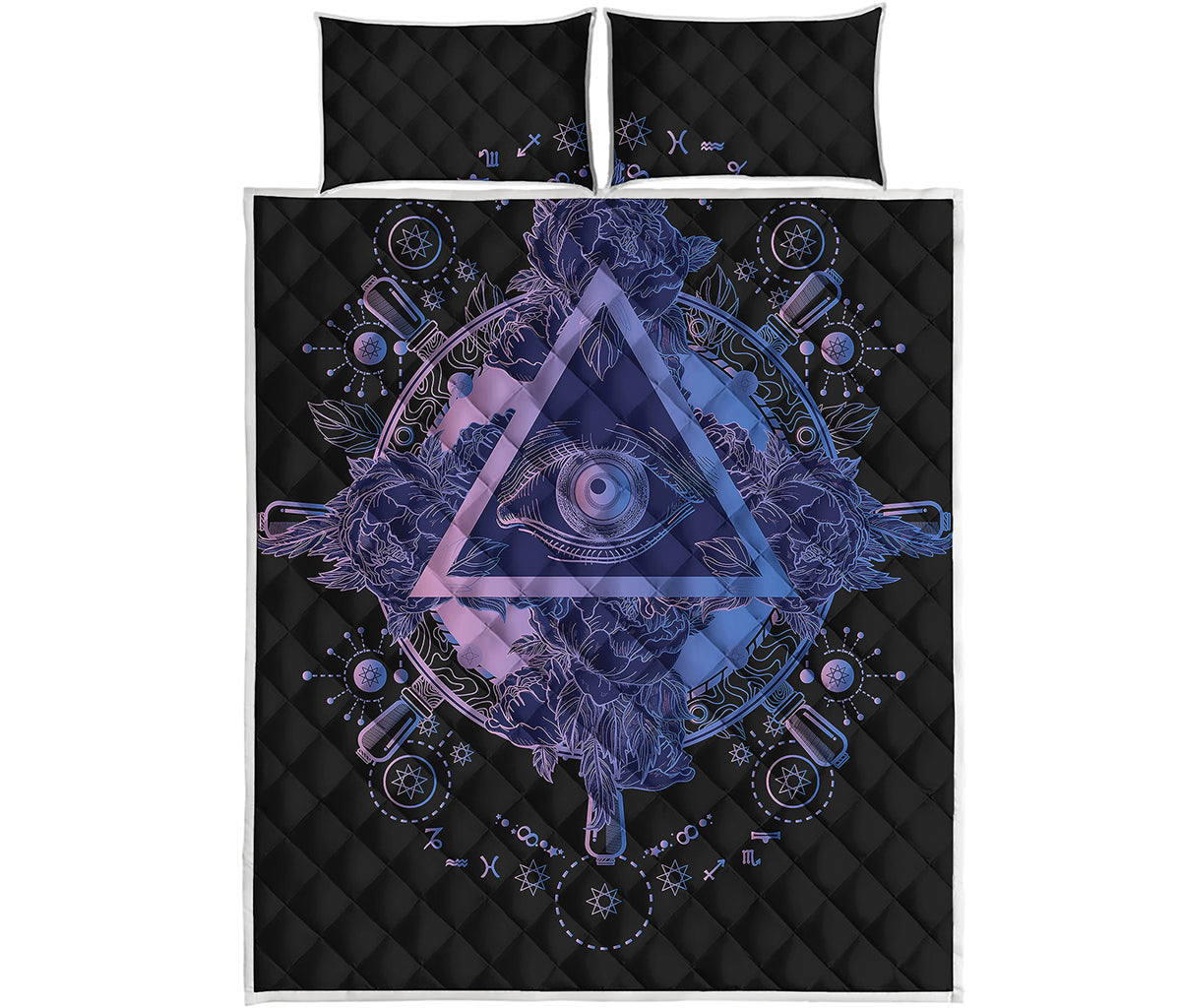 Spiritual Eye of Providence Print Quilt Bed Set