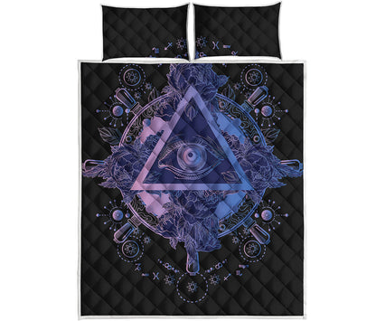 Spiritual Eye of Providence Print Quilt Bed Set