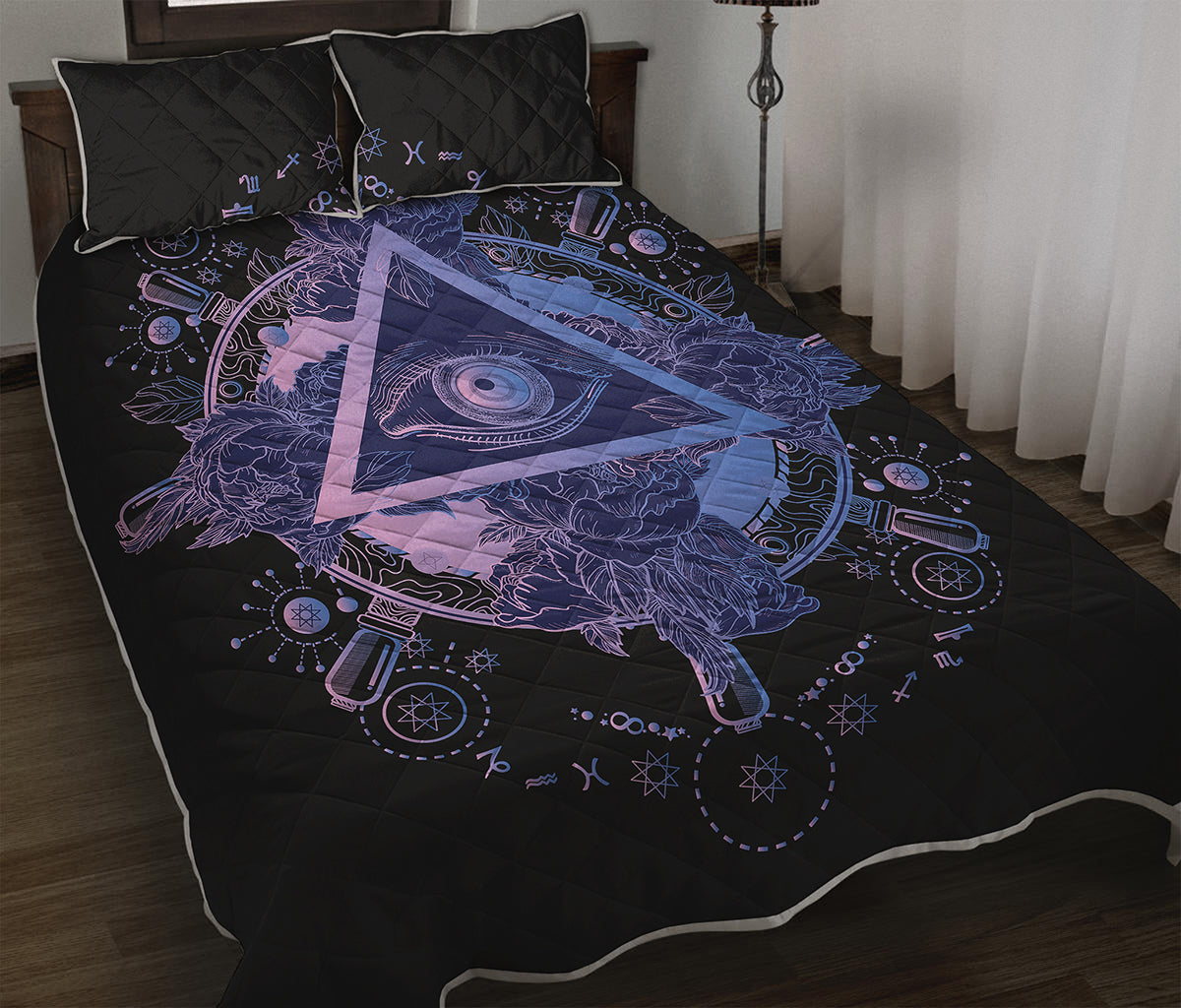 Spiritual Eye of Providence Print Quilt Bed Set