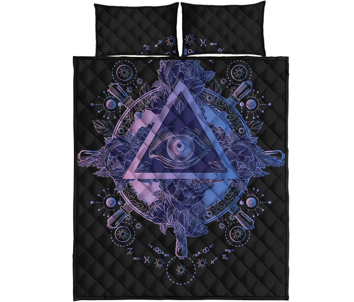 Spiritual Eye of Providence Print Quilt Bed Set