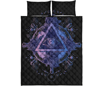 Spiritual Eye of Providence Print Quilt Bed Set
