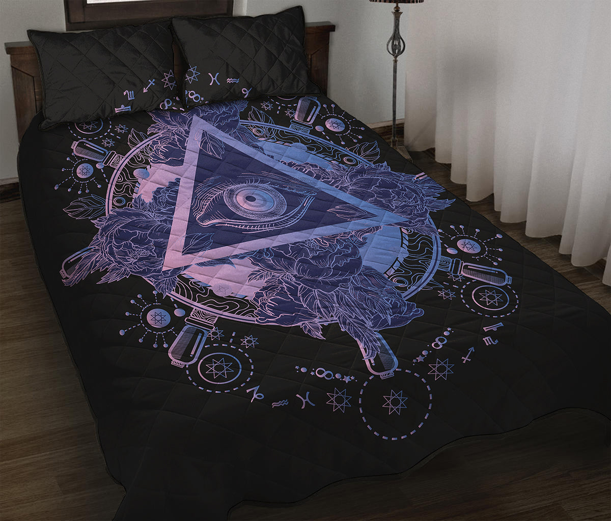Spiritual Eye of Providence Print Quilt Bed Set
