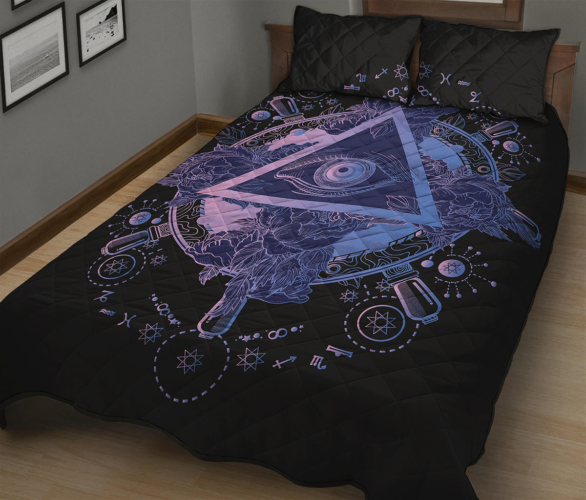 Spiritual Eye of Providence Print Quilt Bed Set