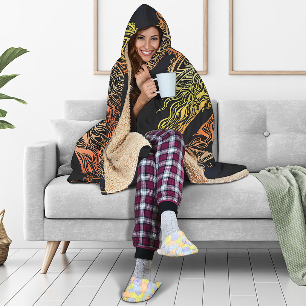 Spiritual Girl Mandala Print Hooded Blanket