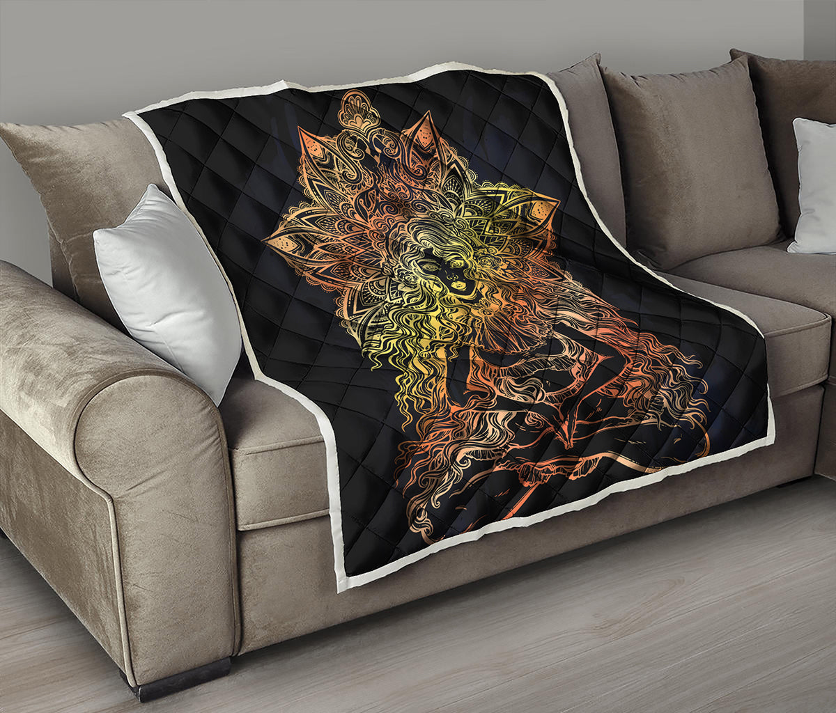 Spiritual Girl Mandala Print Quilt