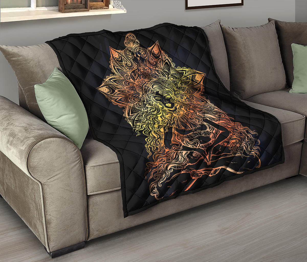 Spiritual Girl Mandala Print Quilt