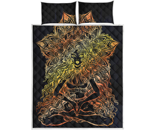 Spiritual Girl Mandala Print Quilt Bed Set