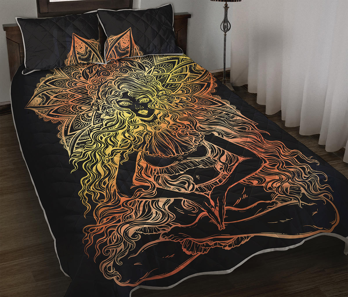 Spiritual Girl Mandala Print Quilt Bed Set