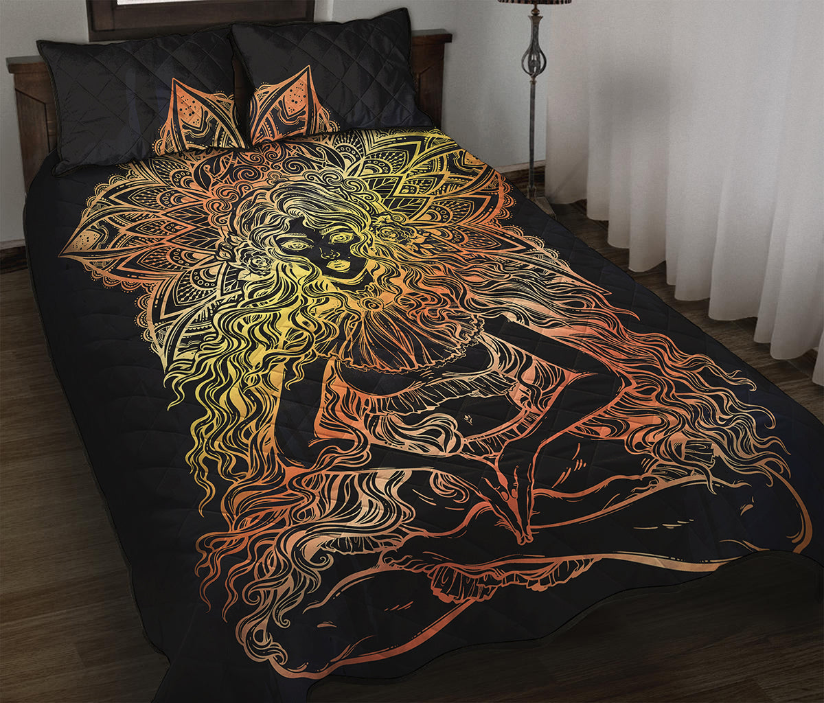 Spiritual Girl Mandala Print Quilt Bed Set