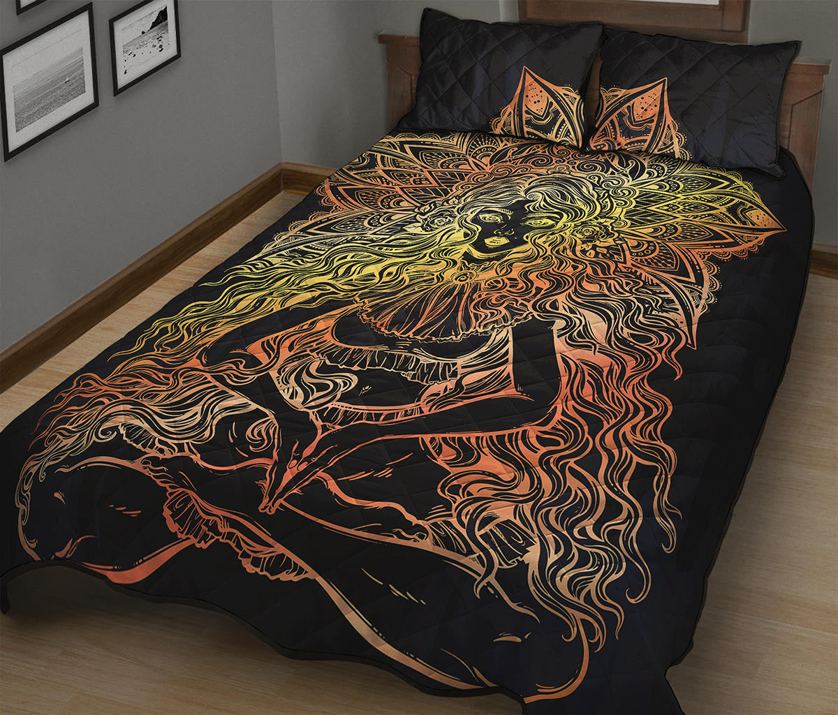 Spiritual Girl Mandala Print Quilt Bed Set