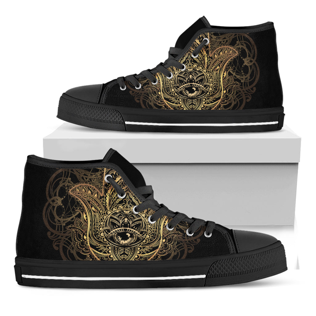 Spiritual Hamsa Hand Of Fatima Print Black High Top Shoes