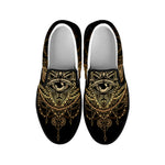 Spiritual Hamsa Hand Of Fatima Print Black Slip On Shoes