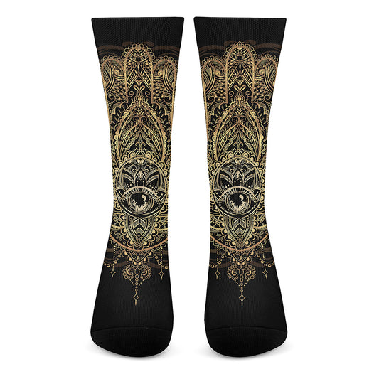 Spiritual Hamsa Hand Of Fatima Print Crew Socks