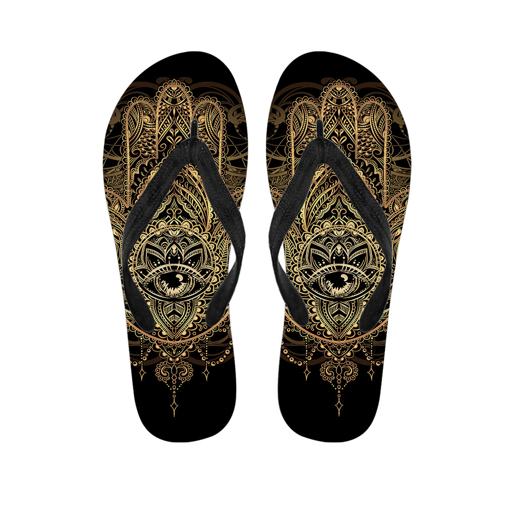 Spiritual Hamsa Hand Of Fatima Print Flip Flops
