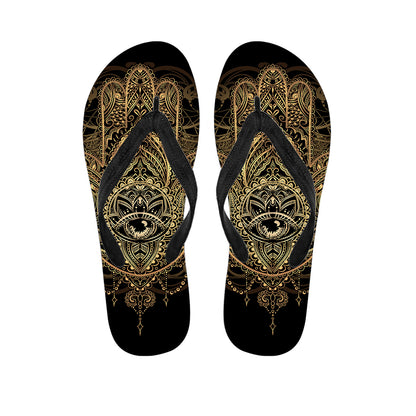 Spiritual Hamsa Hand Of Fatima Print Flip Flops