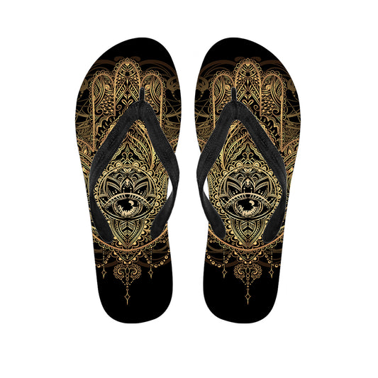 Spiritual Hamsa Hand Of Fatima Print Flip Flops