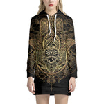 Spiritual Hamsa Hand Of Fatima Print Pullover Hoodie Dress