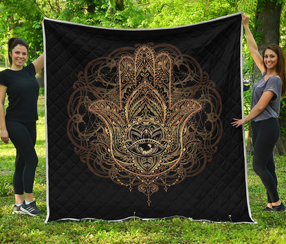 Spiritual Hamsa Hand Of Fatima Print Quilt