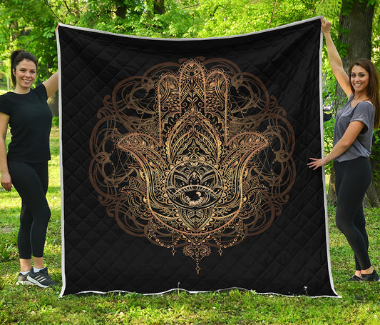 Spiritual Hamsa Hand Of Fatima Print Quilt