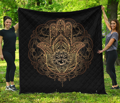 Spiritual Hamsa Hand Of Fatima Print Quilt