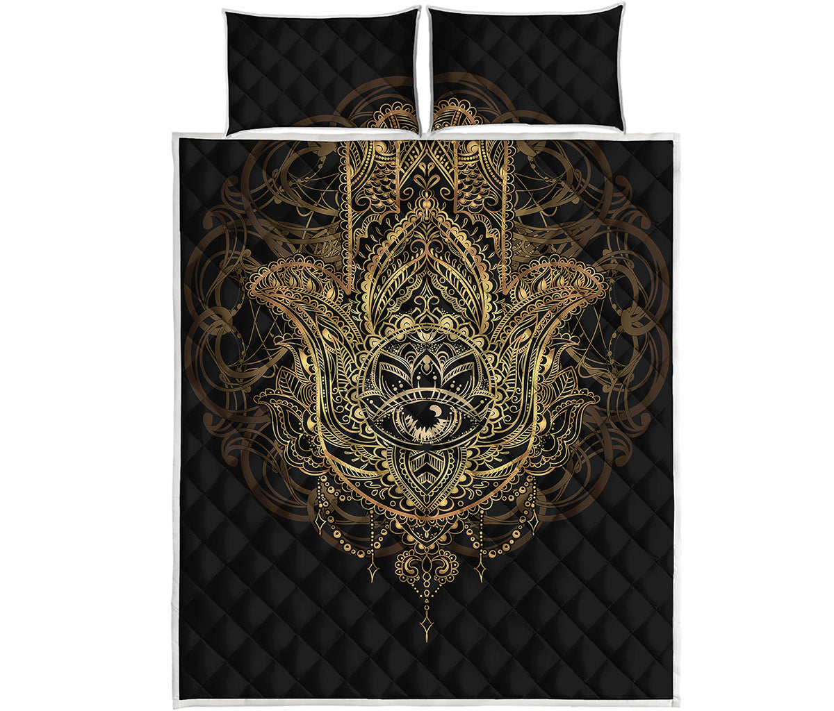Spiritual Hamsa Hand Of Fatima Print Quilt Bed Set