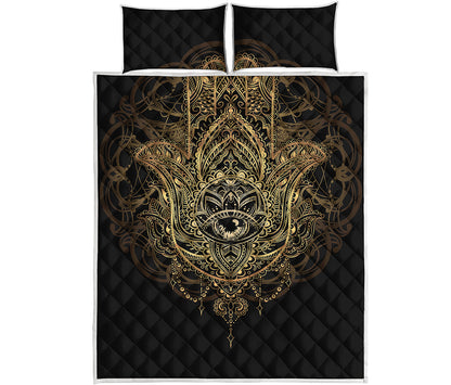 Spiritual Hamsa Hand Of Fatima Print Quilt Bed Set