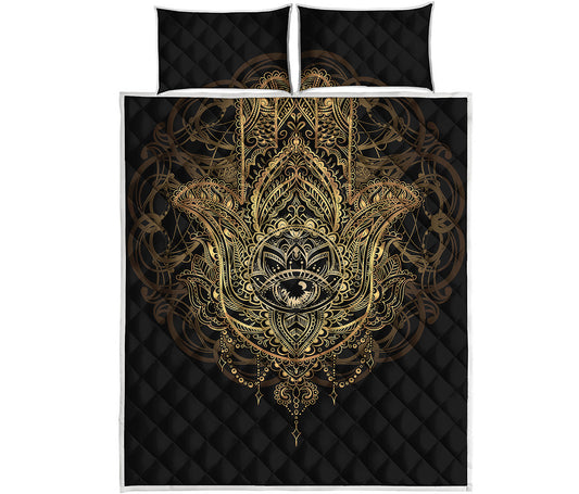 Spiritual Hamsa Hand Of Fatima Print Quilt Bed Set
