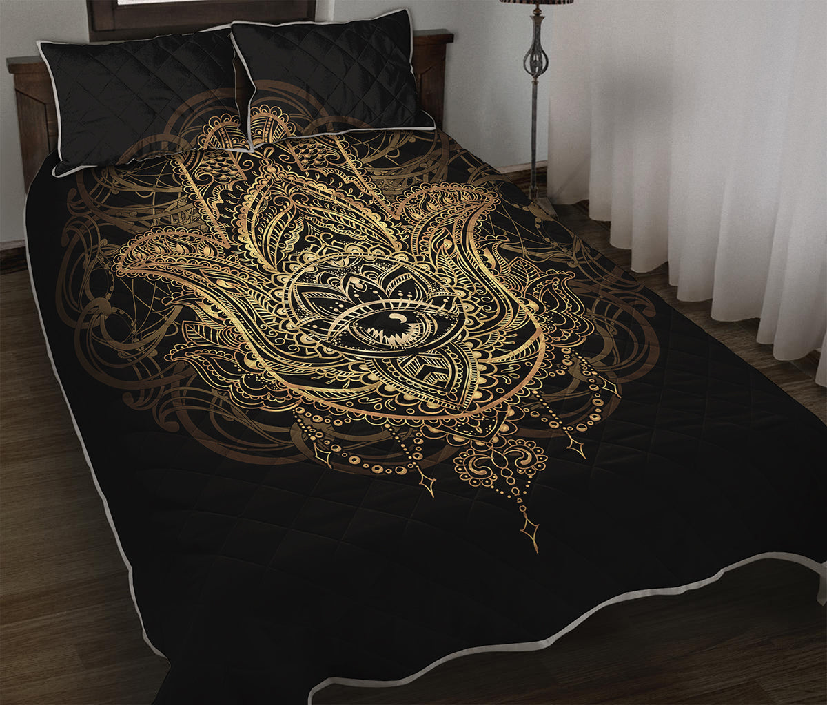 Spiritual Hamsa Hand Of Fatima Print Quilt Bed Set