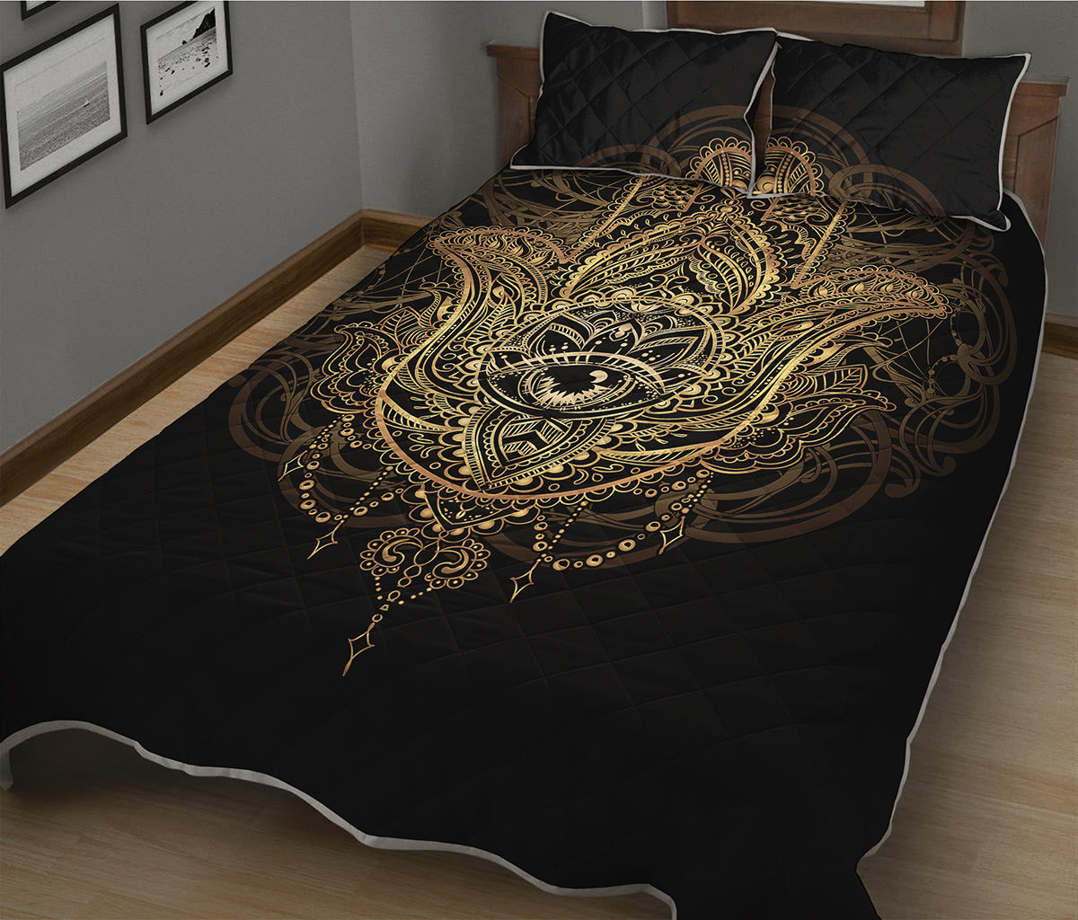Spiritual Hamsa Hand Of Fatima Print Quilt Bed Set