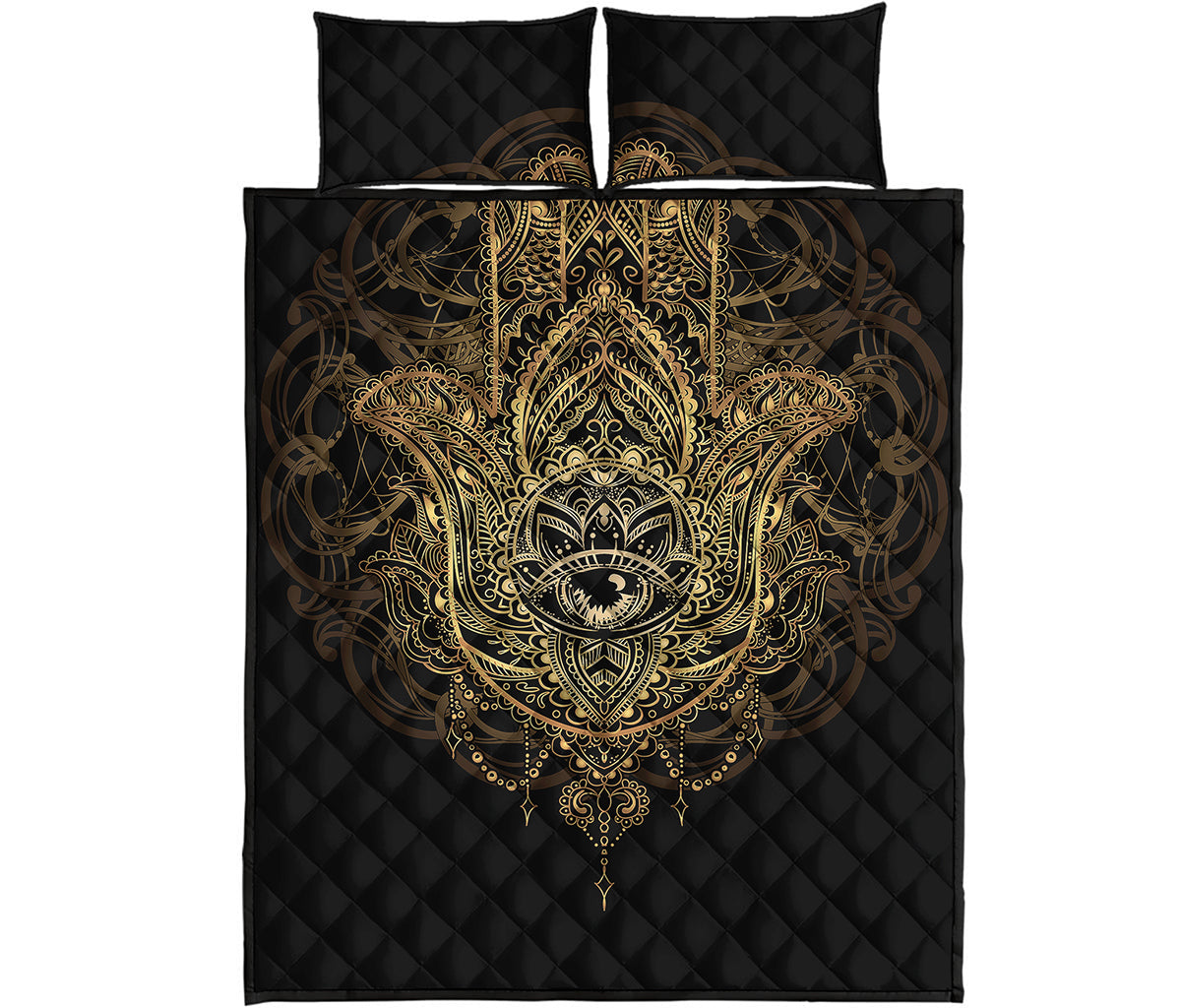 Spiritual Hamsa Hand Of Fatima Print Quilt Bed Set