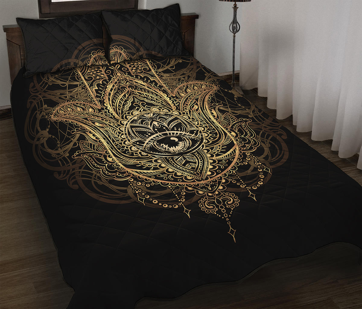 Spiritual Hamsa Hand Of Fatima Print Quilt Bed Set