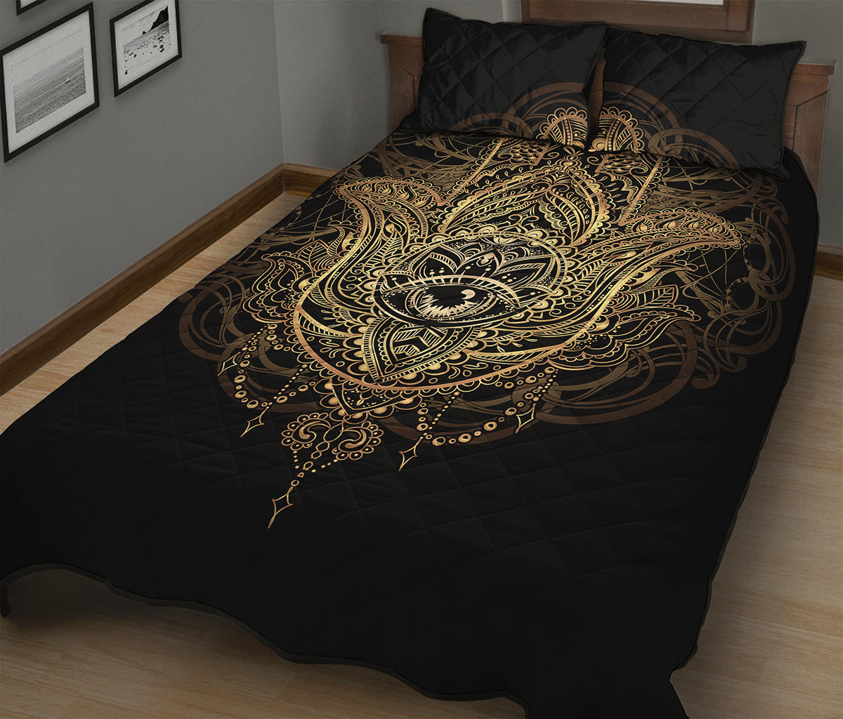 Spiritual Hamsa Hand Of Fatima Print Quilt Bed Set