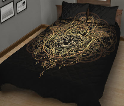Spiritual Hamsa Hand Of Fatima Print Quilt Bed Set